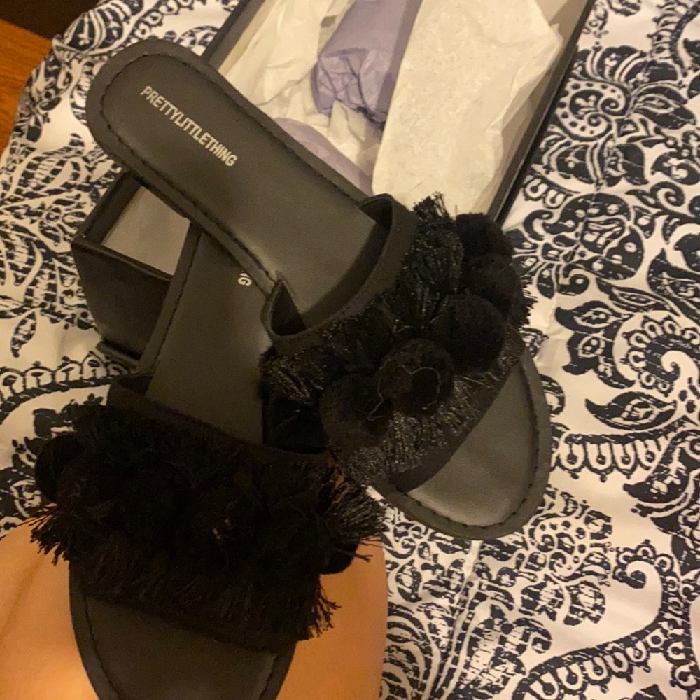 Fringe slide on sandals
